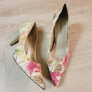 Cabrizi | Size 8 Tropical Floral Pointed Toe Kitten Heel